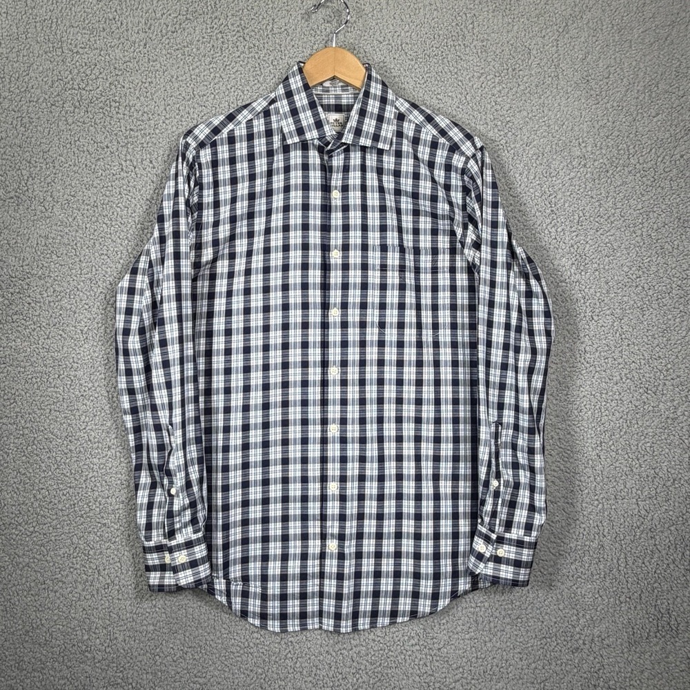 Peter Millar Tartan Plaid Long Sleeve Button Cotton Golf Shirt Mens Medium Blue